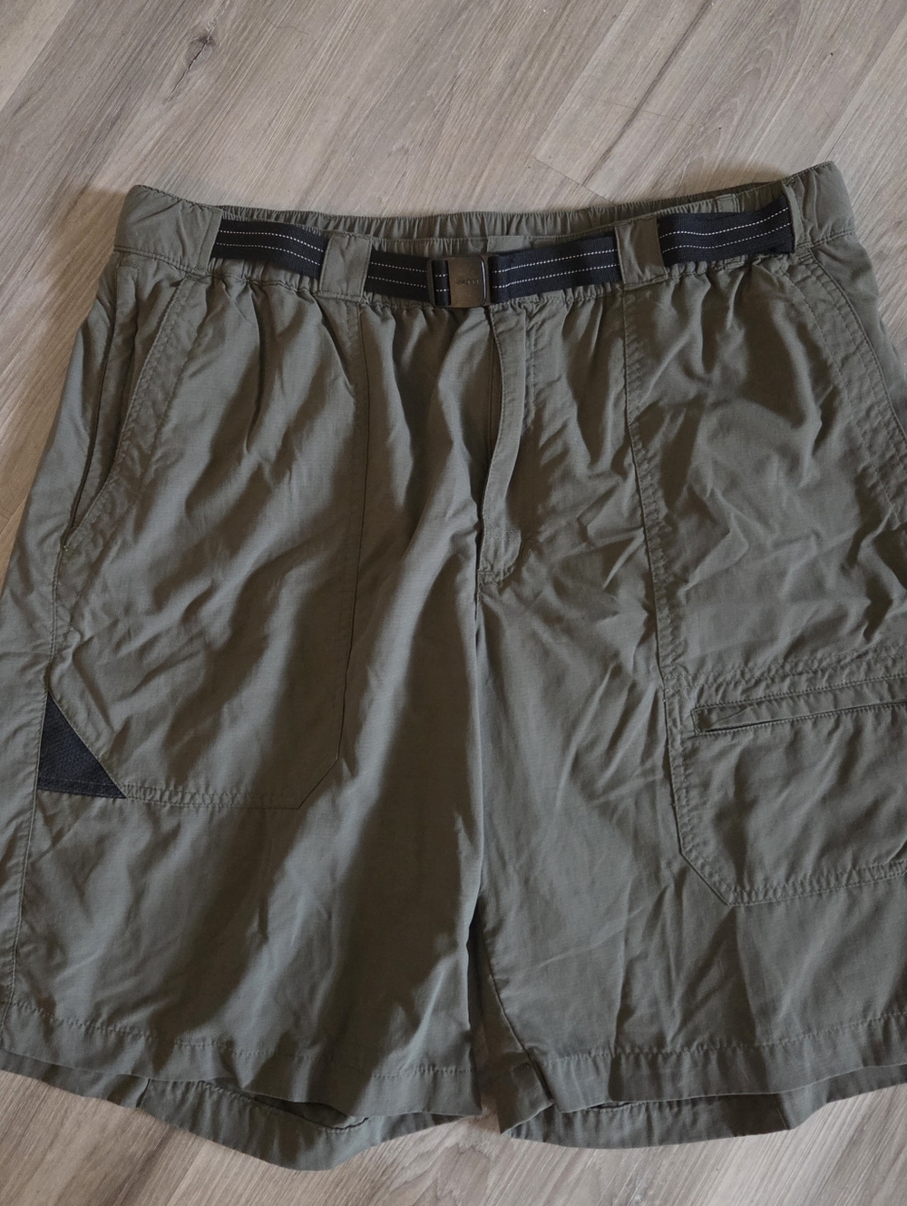 LL Bean Shorts Mens Sz 34 Hiking Outdoor Nylon Cargo Belted Lined Army Green